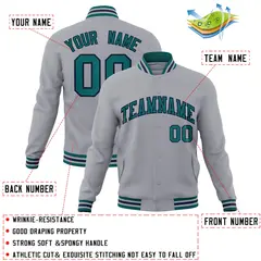 Gray Aqua-Navy Classic Varsity Full-Snap Letterman Jacket 4