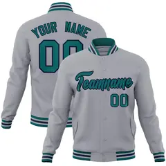 Gray Aqua-Navy Classic Varsity Full-Snap Letterman Jacket