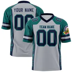 Gray Aqua-Navy Raglan Side Pattern Football Jersey 1