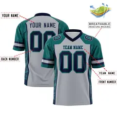 Gray Aqua-Navy Raglan Side Pattern Football Jersey 2