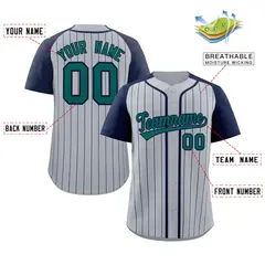 Gray Aqua-Navy Stripe Raglan Authentic Baseball Jersey 2