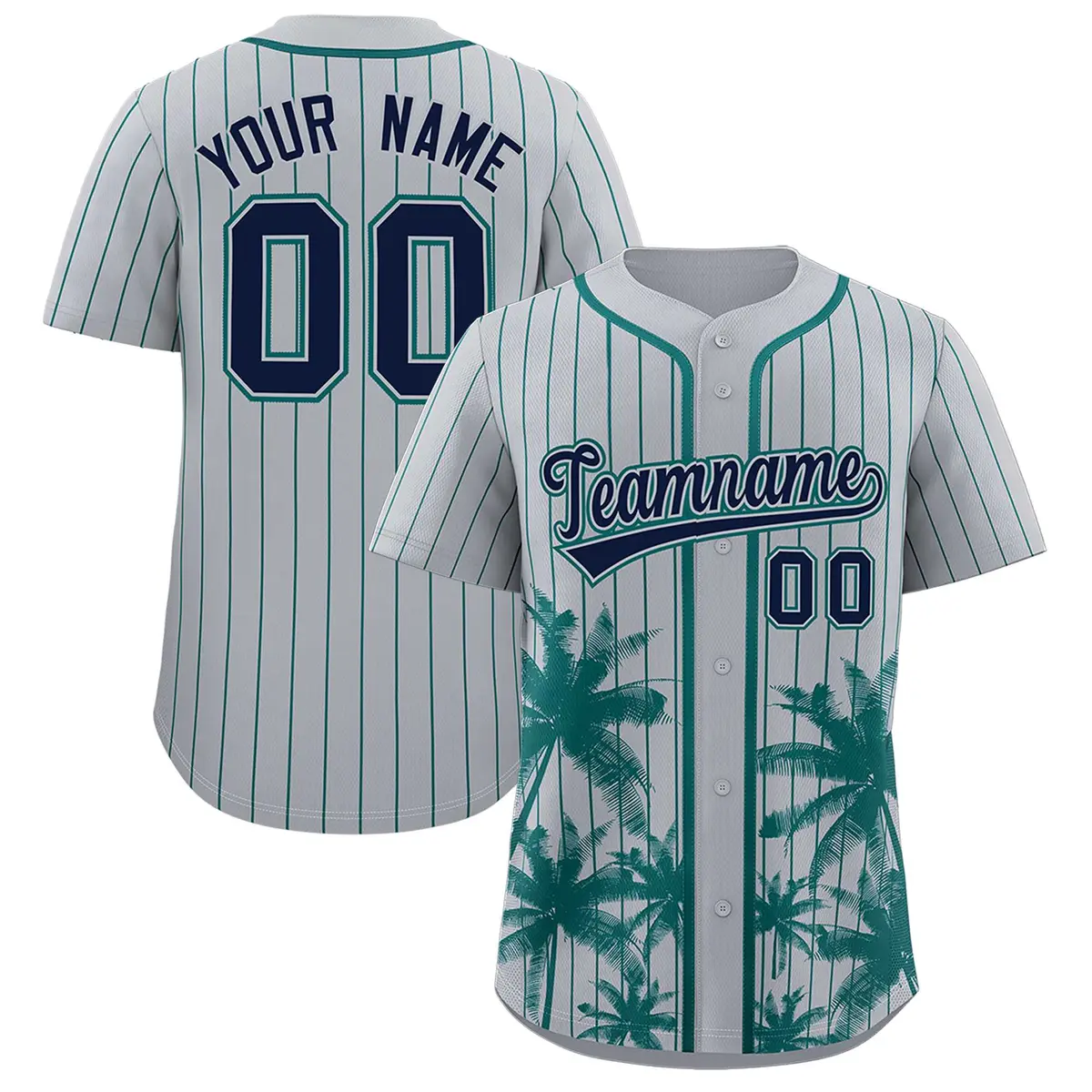 Gray Aqua Pinstripe Coconut Tree Authentic Baseball Jersey
