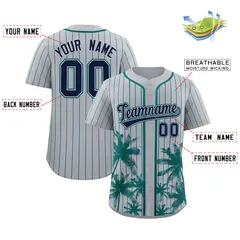 Gray Aqua Pinstripe Coconut Tree Authentic Baseball Jersey 2