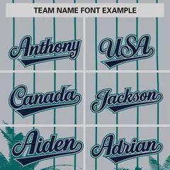 Gray Aqua Pinstripe Coconut Tree Authentic Baseball Jersey 3