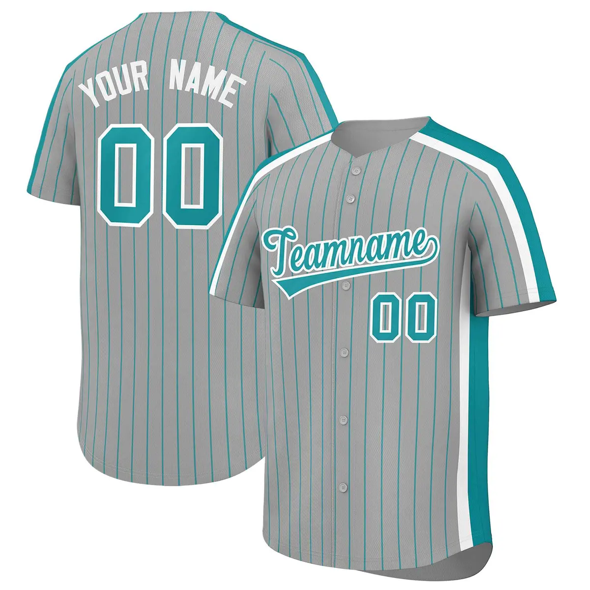 Gray Aqua Pinstripe Two-tone Side Authentic Baseball Jersey