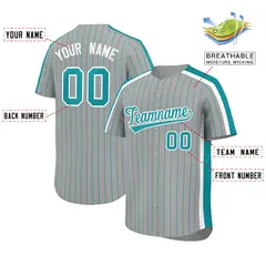 Gray Aqua Pinstripe Two-tone Side Authentic Baseball Jersey 2