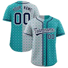 Gray Aqua Plaid Split Authentic Baseball Jersey