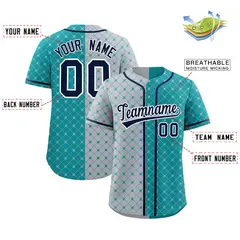 Gray Aqua Plaid Split Authentic Baseball Jersey 2