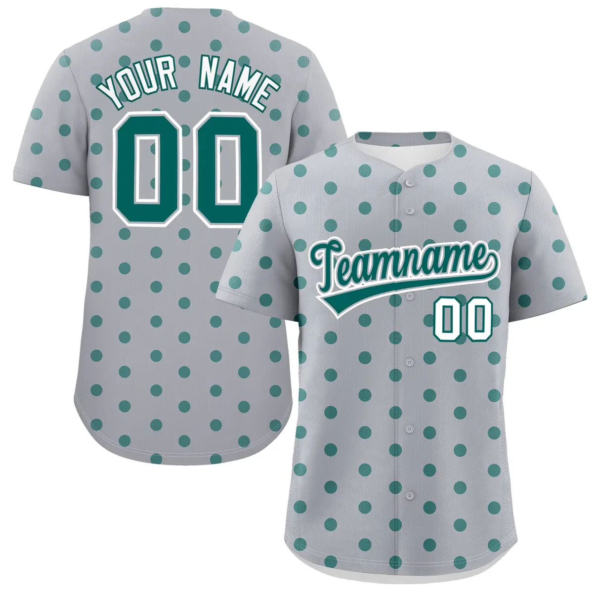 Gray Aqua Polka Dot Graffiti Authentic Baseball Jersey