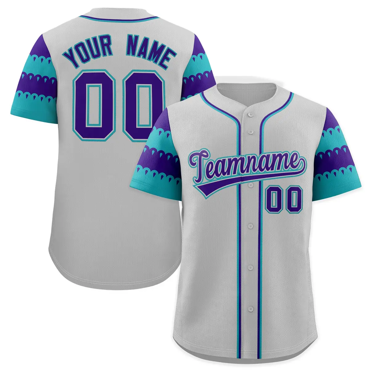 Gray Aqua Purple Sleeve Flag Lace Baseball Jersey
