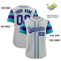 Gray Aqua Purple Sleeve Flag Lace Baseball Jersey 2