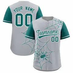 Gray Aqua Spider Web Raglan Authentic Baseball Jersey