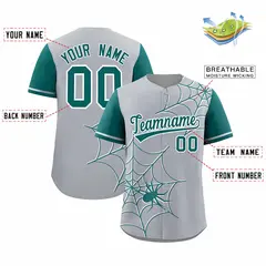 Gray Aqua Spider Web Raglan Authentic Baseball Jersey 2