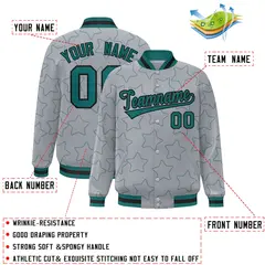 Gray Aqua Star Pattern Varsity Full-Snap Letterman Baseball Jacket 2
