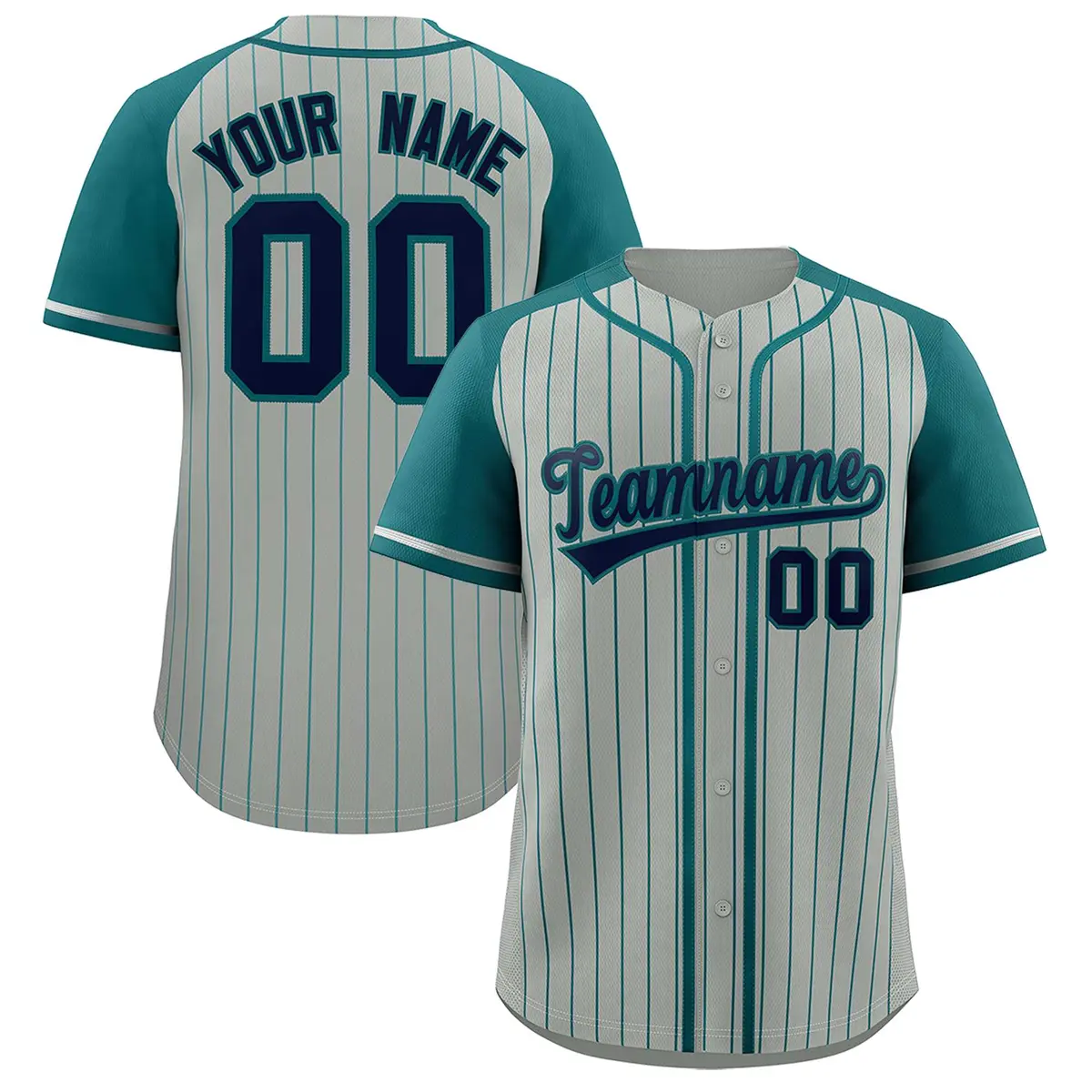 Gray Aqua Stripe Raglan Baseball Jersey