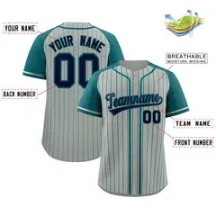 Gray Aqua Stripe Raglan Baseball Jersey 2