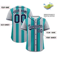 Gray Aqua Thick Stripe Authentic Baseball Jersey 2