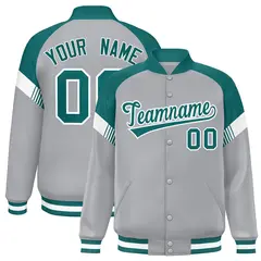 Gray Aqua-White Color Block Varsity Letterman Jacket