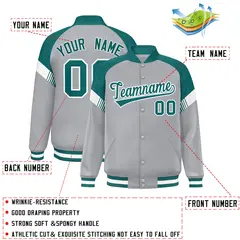 Gray Aqua-White Color Block Varsity Letterman Jacket 2