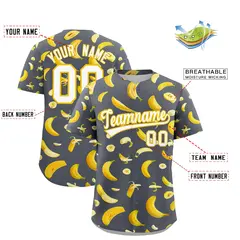 Gray Banana Graffiti Pattern Fashion Baseball Jersey 2