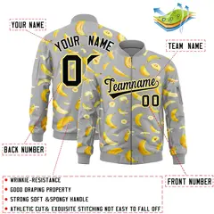 Gray Banana Pattern Varsity Letterman Bomber Jacket 2