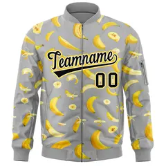 Gray Banana Pattern Varsity Letterman Bomber Jacket 3