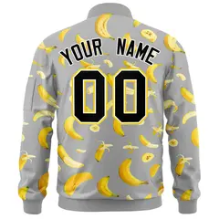 Gray Banana Pattern Varsity Letterman Bomber Jacket 4