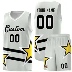 Gray Basketball Kit with Gold Star Pattern and Double Lines