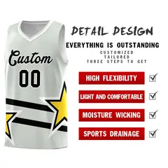 Gray Basketball Kit with Gold Star Pattern and Double Lines 2