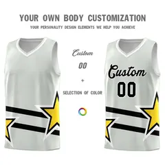 Gray Basketball Kit with Gold Star Pattern and Double Lines 3
