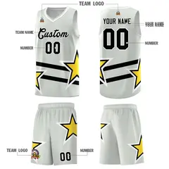 Gray Basketball Kit with Gold Star Pattern and Double Lines 5