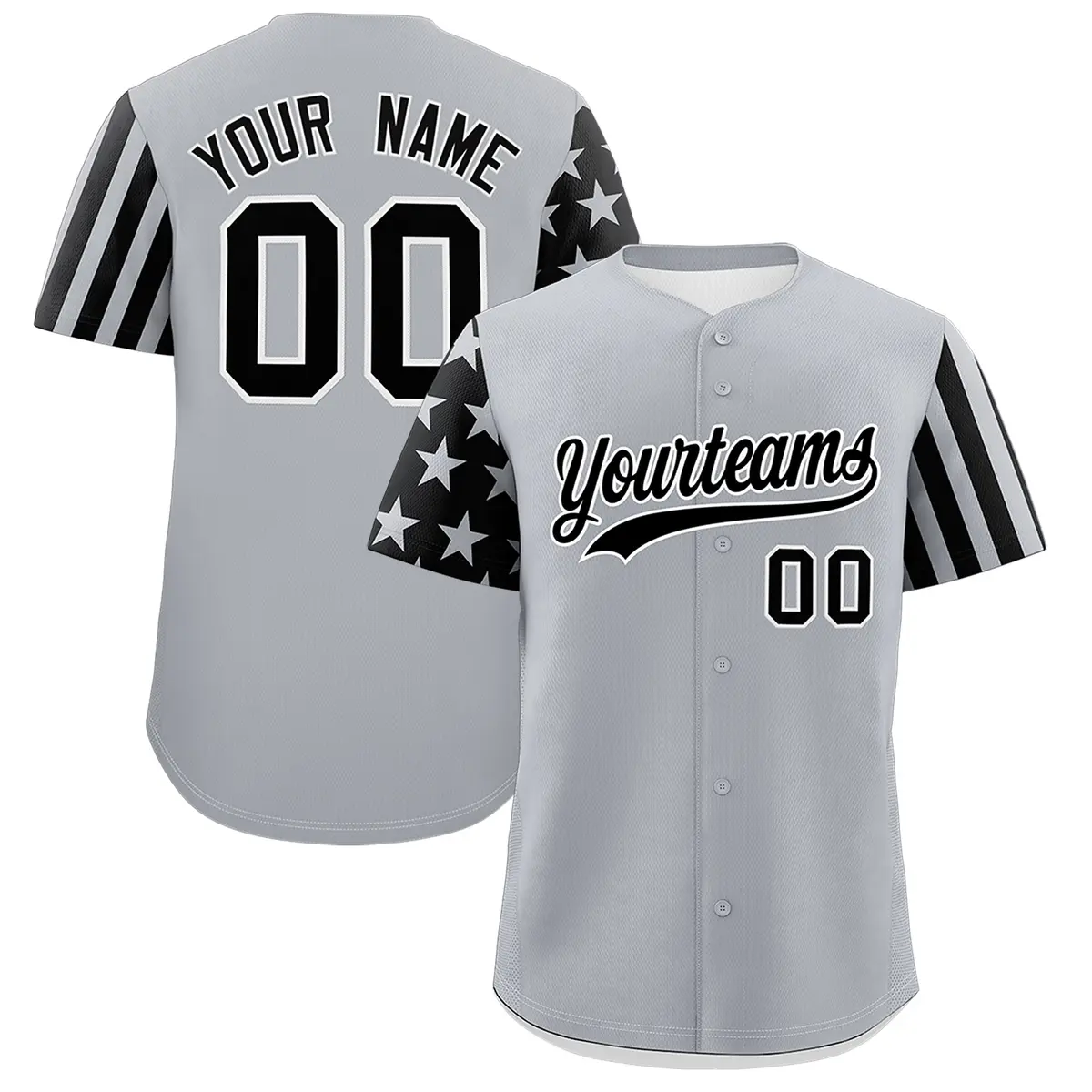 Gray Black American Flag Raglan Baseball Jersey