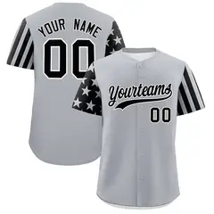 Gray Black American Flag Raglan Baseball Jersey