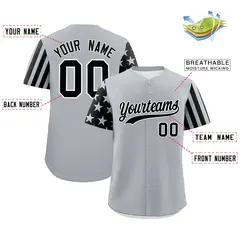 Gray Black American Flag Raglan Baseball Jersey 2