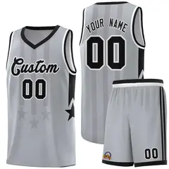 Gray Black and White Gradient Star Graffiti Basketball Jersey
