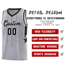 Gray Black and White Gradient Star Graffiti Basketball Jersey 2