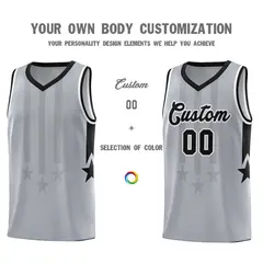 Gray Black and White Gradient Star Graffiti Basketball Jersey 3