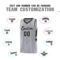 Gray Black and White Gradient Star Graffiti Basketball Jersey 4