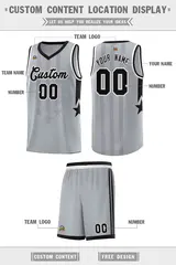 Gray Black and White Gradient Star Graffiti Basketball Jersey 5