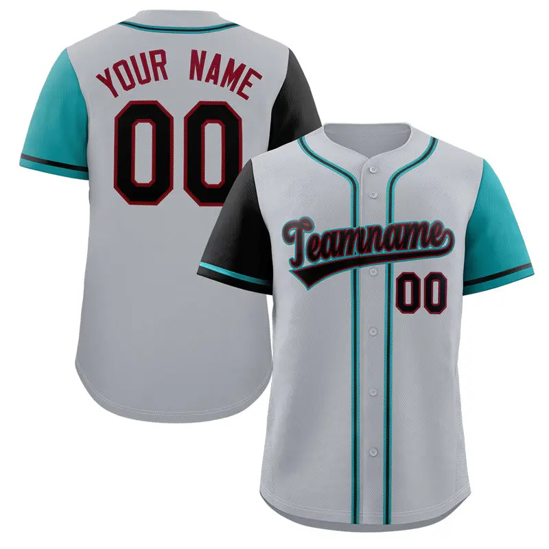 Gray Black-Aqua Raglan Sleeves Baseball Jersey