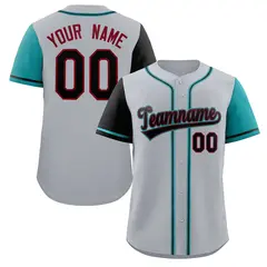 Gray Black-Aqua Raglan Sleeves Baseball Jersey