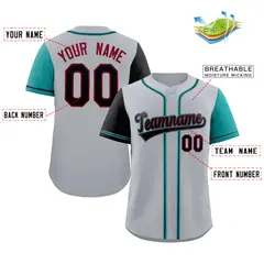 Gray Black-Aqua Raglan Sleeves Baseball Jersey 2