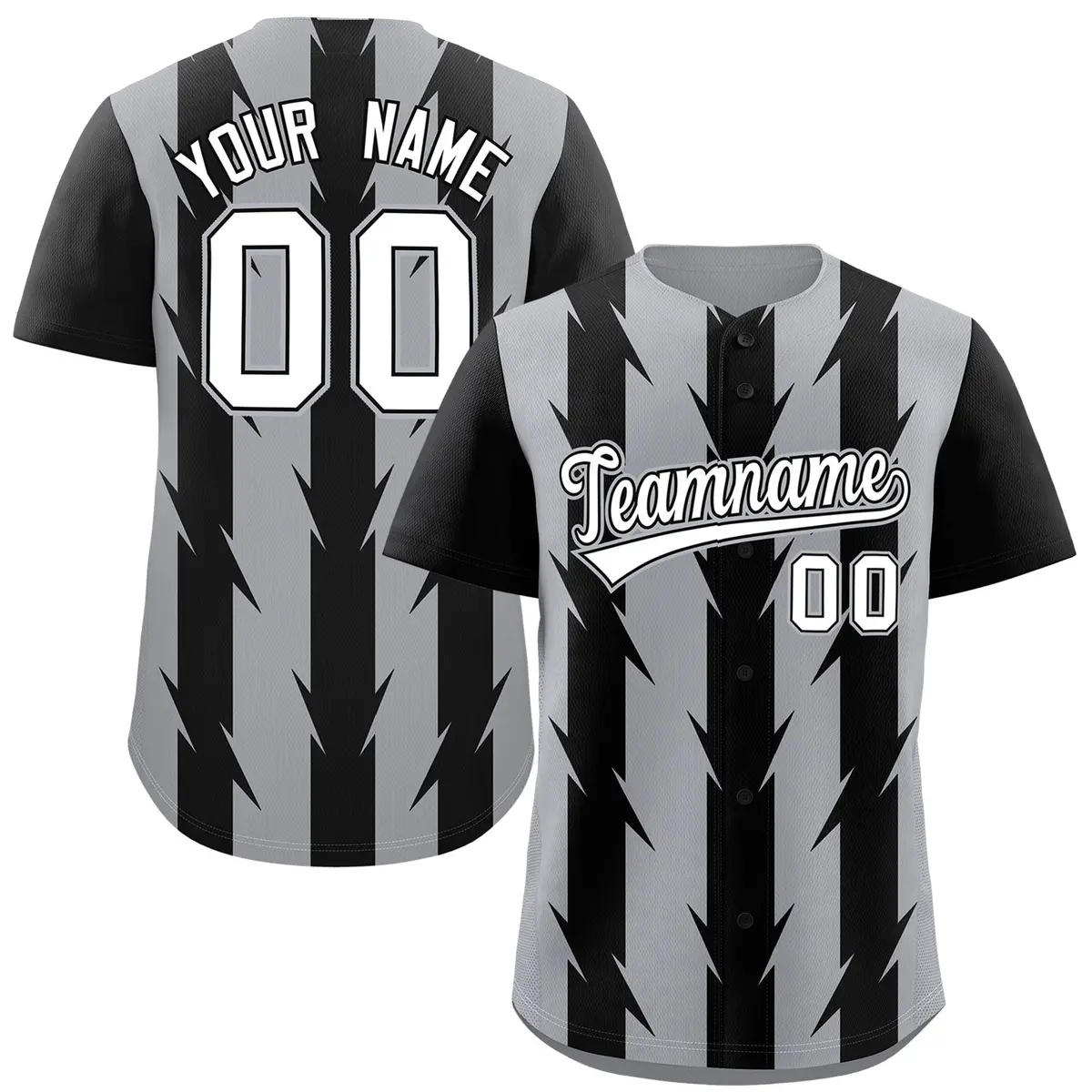 Gray Black Blade Pattern Raglan Baseball Jersey