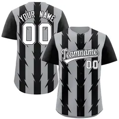 Gray Black Blade Pattern Raglan Baseball Jersey 1