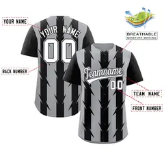 Gray Black Blade Pattern Raglan Baseball Jersey 2