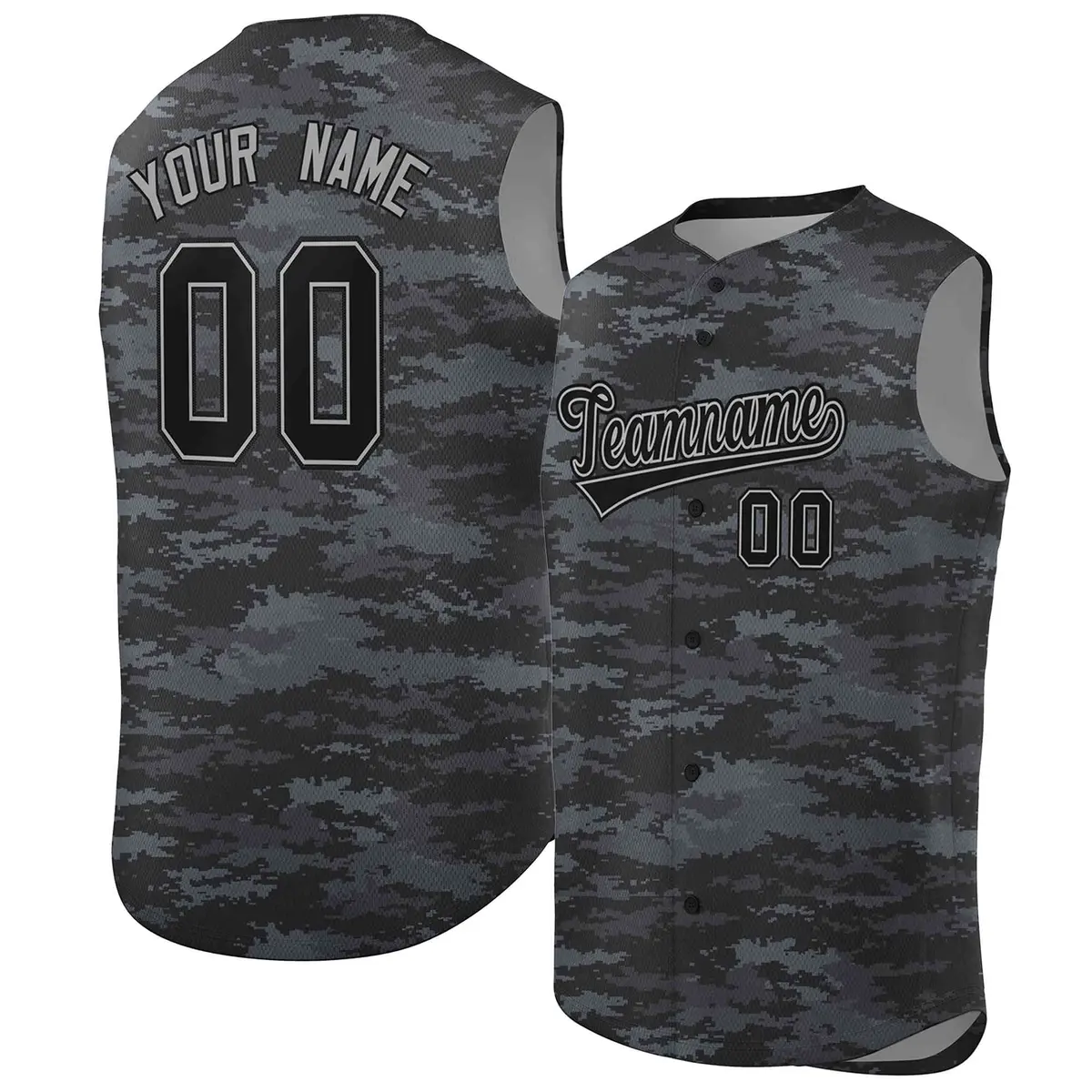 Gray Black Camo Sleeveless Baseball Jersey