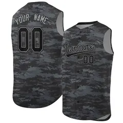 Gray Black Camo Sleeveless Baseball Jersey