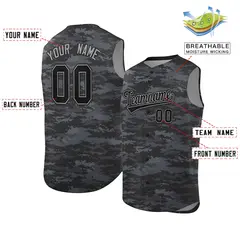 Gray Black Camo Sleeveless Baseball Jersey 2