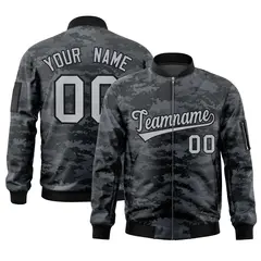 Gray Black Camo Varsity Full-Zip Letterman Bomber Jacket