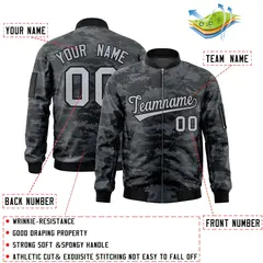 Gray Black Camo Varsity Full-Zip Letterman Bomber Jacket 2